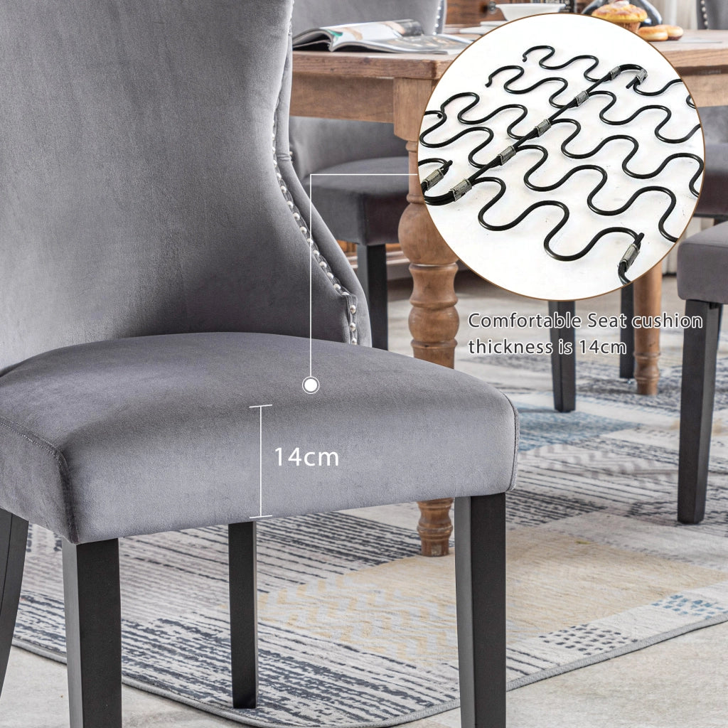 Chaise da sala da pranzo in velluto con capitonné e struttura in legno massiccio grigio