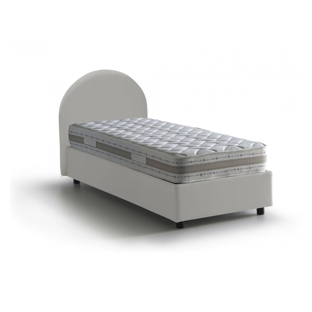 Letto singolo Cirilla, Letto contenitore con rivestimento in ecopelle, Made in Italy, Apertura frontale, con materasso cm 80x190 incluso, Bianco