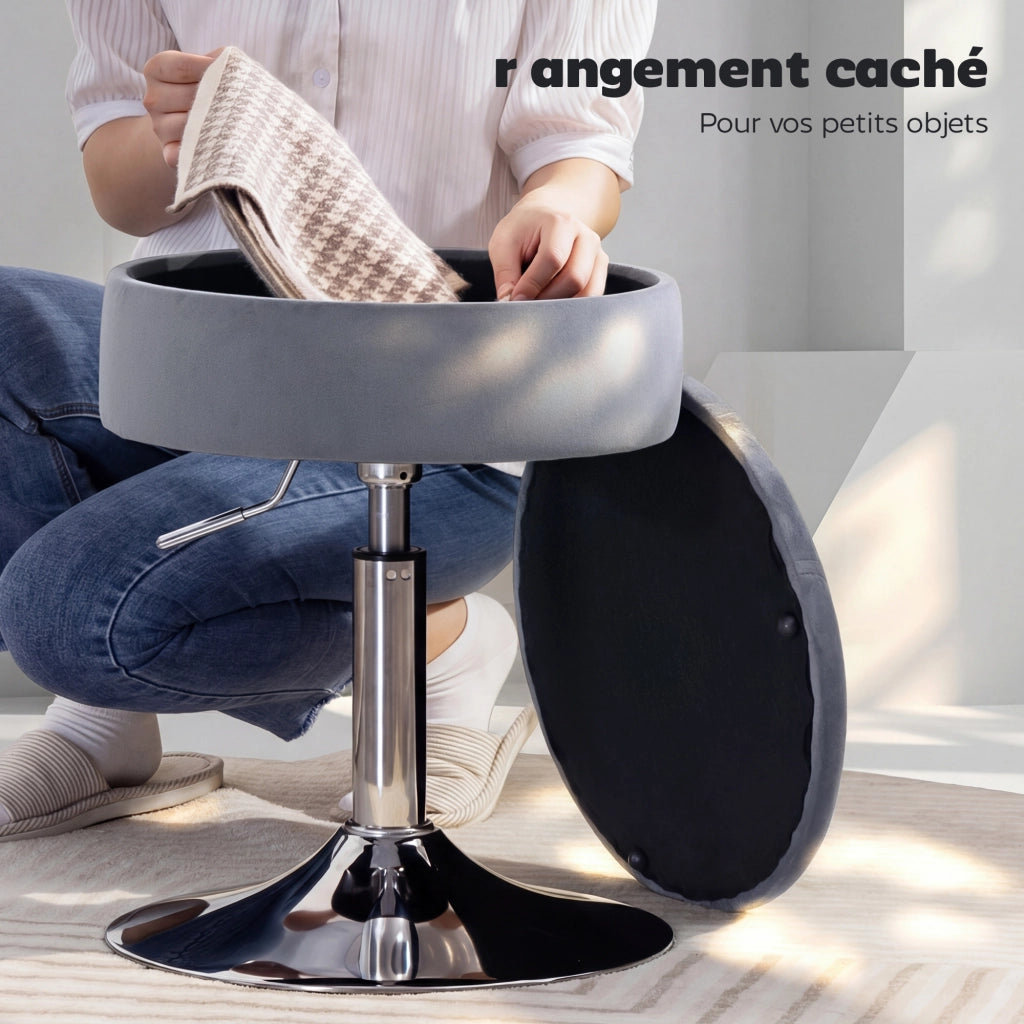 Sgabello da trucco in velluto con rotazione e altezza regolabile ¨C zephmum ¨C grigio 49-65 cm