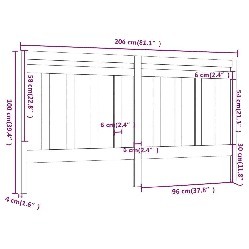 Testiera per Letto-Testata-Testiera Decorativa 206x4x100 cm in Legno Massello di Pino 638938