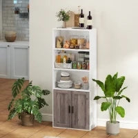 Libreria con Mensole Aperte e Armadio con Ante, 60x30x149,5 cm, Bianco e Marrone