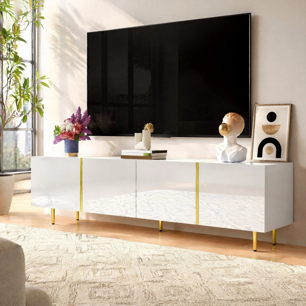 MOBILE TV 170x35x46 cm Bianco MDF 4 ante con cerniere soft-close