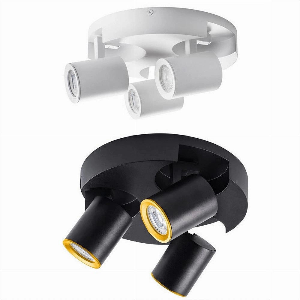 Trade Shop - Plafoniera 3 Diffusori Orientabile Soffitto Parete Tonda Gu10 Bianco Nero Th8804 -
