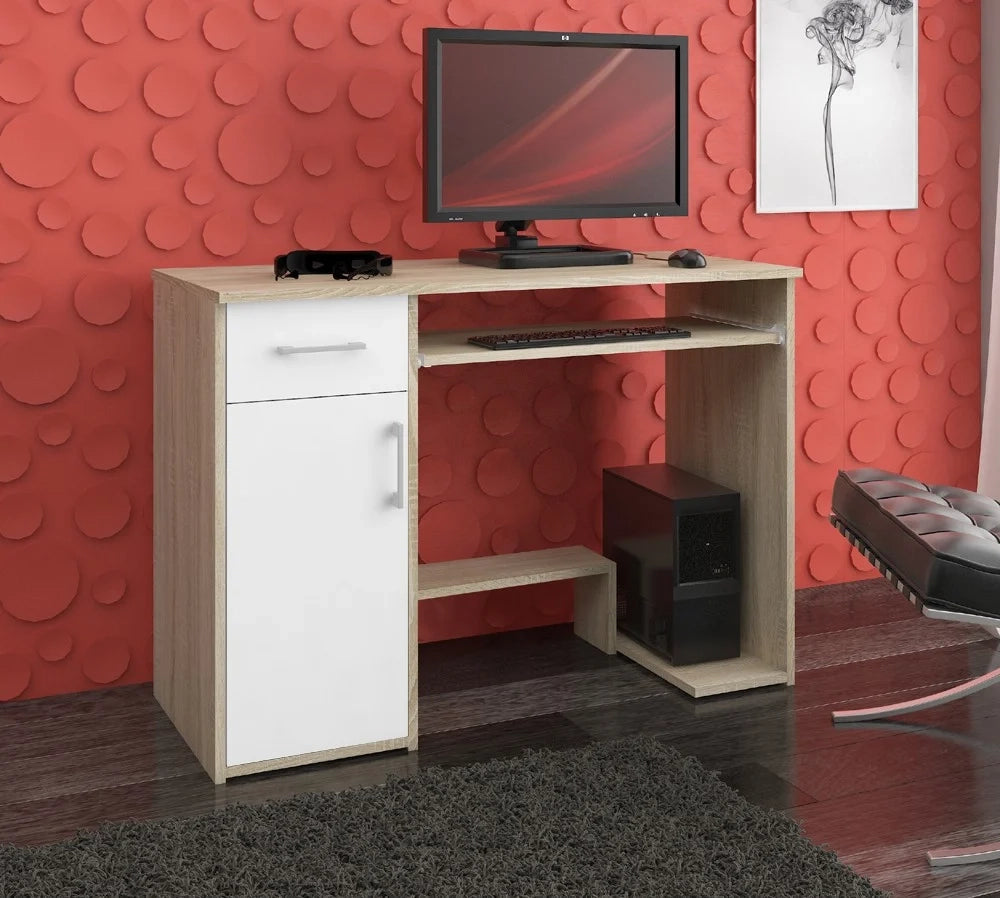 Scrivania per computer AKORD JAY Sonoma Quercia 90 cm 1 anta 1 cassetto inserto frontale Bianco 90x50x74 cm