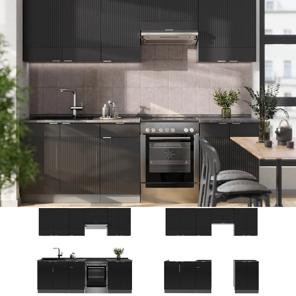 Cucina componibile Fame-Line Nero rigato/Antracite 240 cm, PT Antracite Vicco