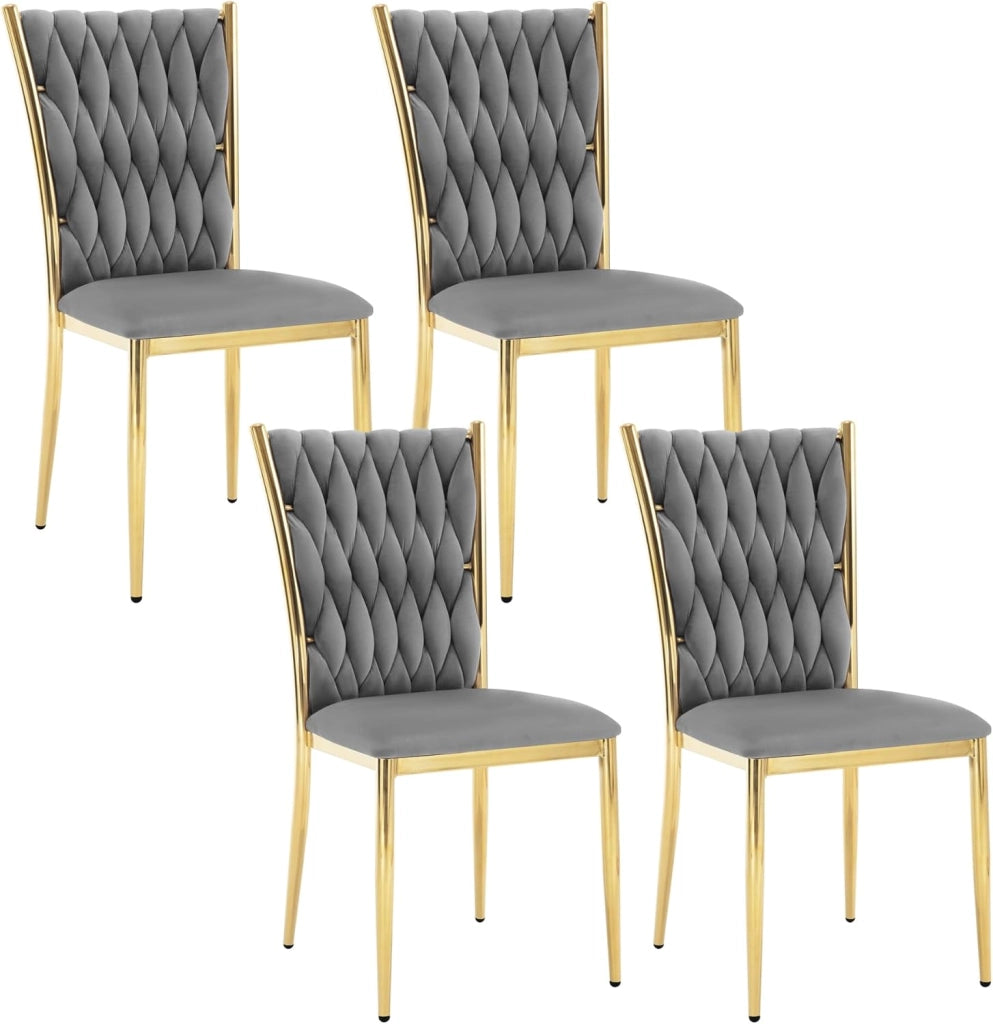 Set di 4 Sedie Sala da Pranzo, Sedie da Cucina in Velluto, Sedie Trasparenti Moderne, Sedie di Design, Schienale Alto Gambe in Metallo, Portata 150 kg, Grigio Scuro EZS71dgr-4