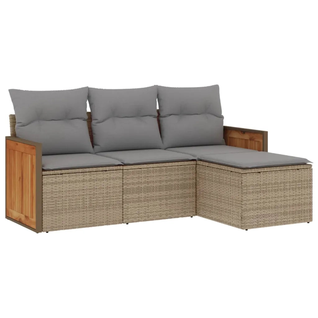 Set Divano da Giardino 4 pz | Set Salotto da Giardino con Cuscini Beige in Polyrattan