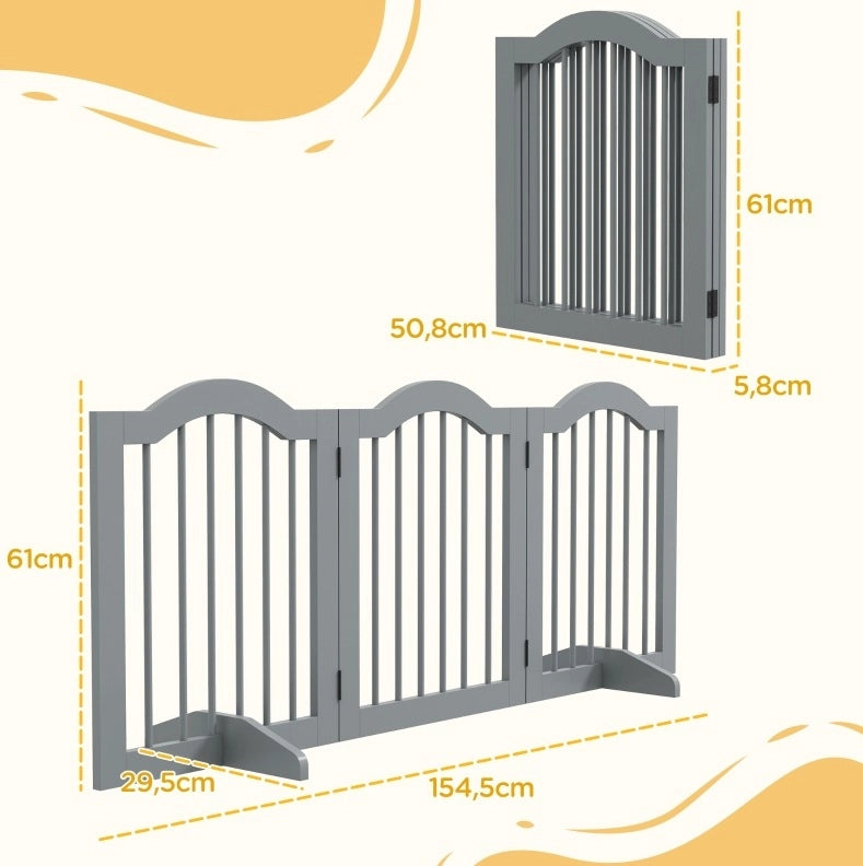 Cancelletto per cani 154;5x61 cm pieghevole con piedini di supporto in legno grigio chiaro