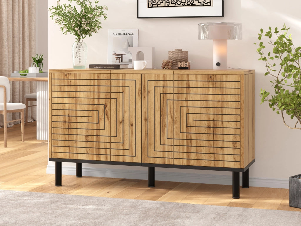Credenza con 3 ante e 6 vani, apertura push-open, motivo a onde, per soggiorno e sala da pranzo, 120 × 35 × 68 cm