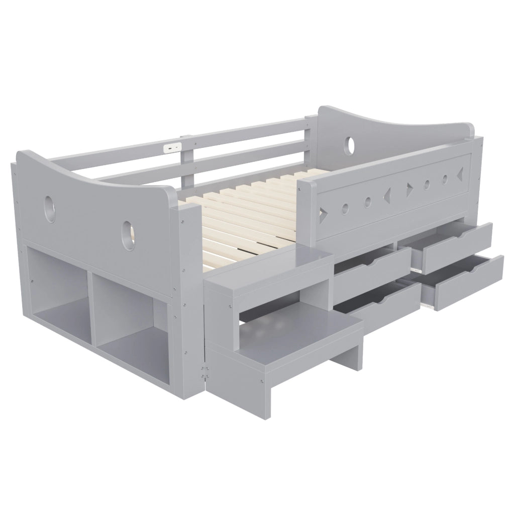 Letto singolo per bambini 90x200 cm con LED e cassetti grigio