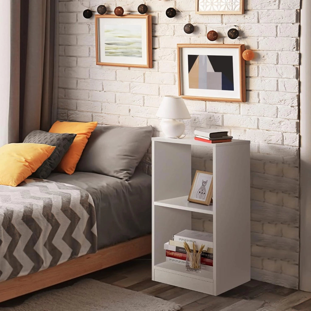 Set di 2 Scaffale Aperto, Libreria Scaffale a 2 Ripiani, Tavolino da Comodino, Supporto per CD Multifunzione per Soggiorno, 33x38,2x73 cm, Bianco
