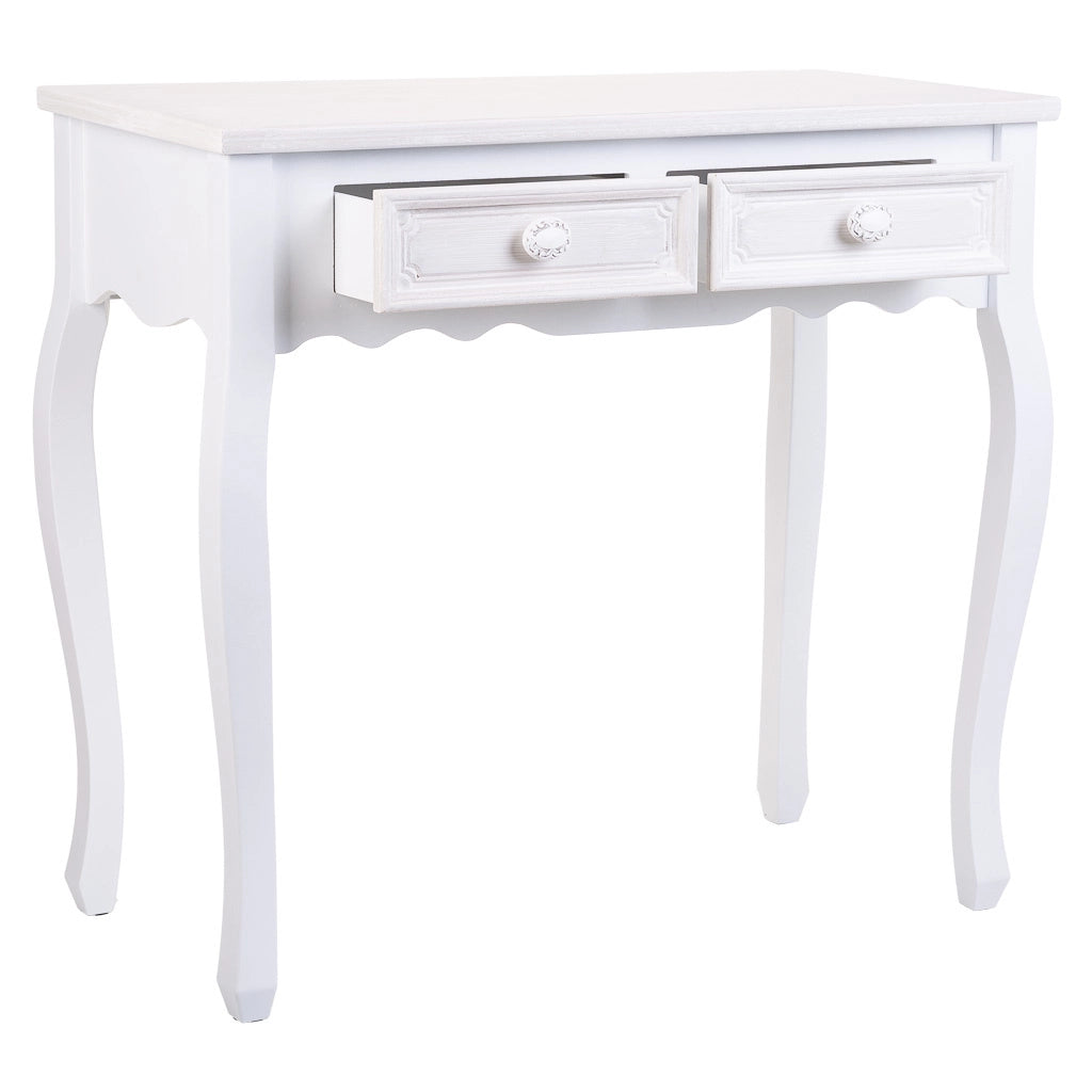 Mobile da ingresso in legno con 2 cassetti bianchi 80x40x75