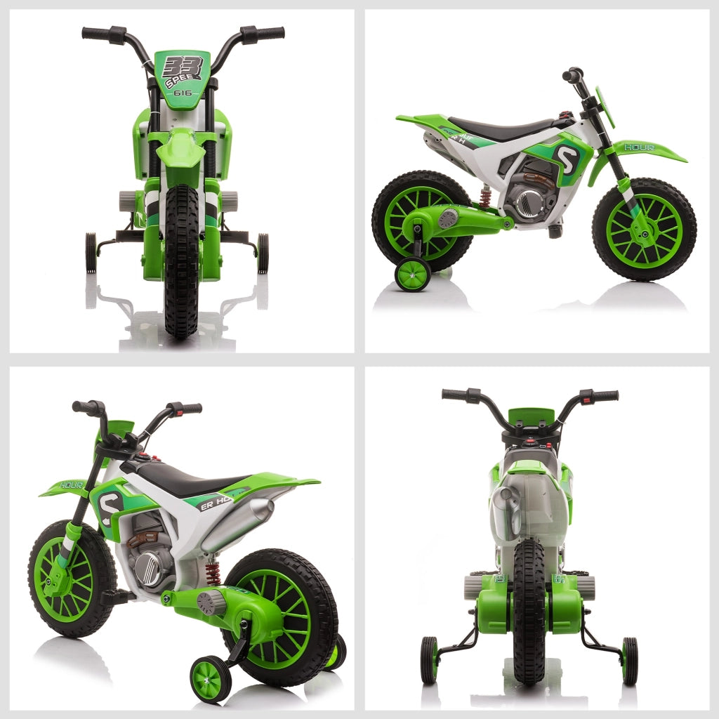 EasyComfort Moto da Cross Elettrica per Bambini con Rotelle, in PP e Metallo, 106.5x51.5x68 cm, Verde