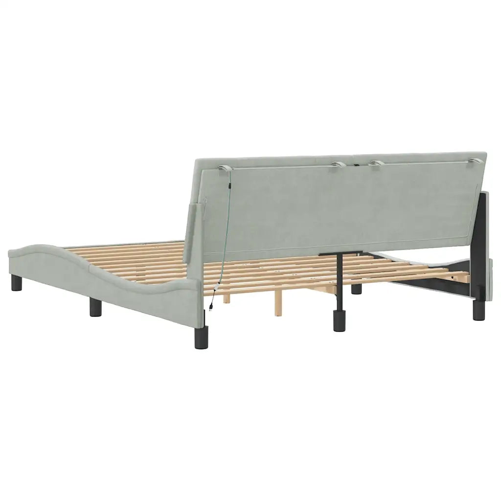 Giroletto con LED senza Materasso-Struttura Letto Hanko Grigio Chiaro 160x200 cm in Velluto