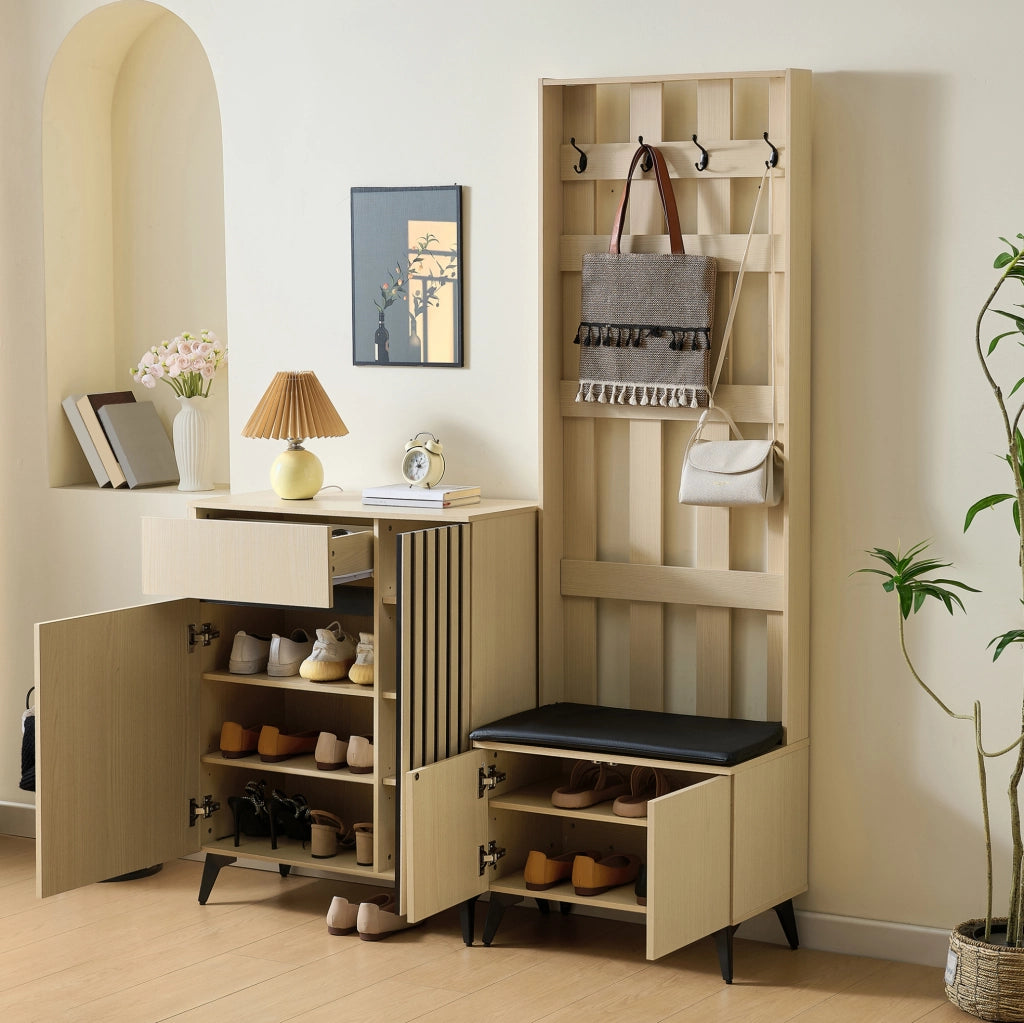 Set guardaroba con panca e credenza in MDF naturale