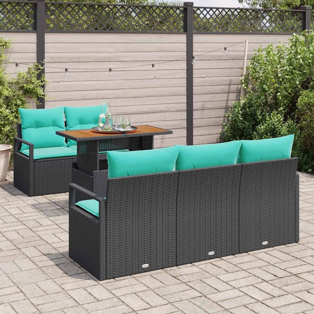 Set Divano da Giardino con cuscino 6 pcs Nero e blu