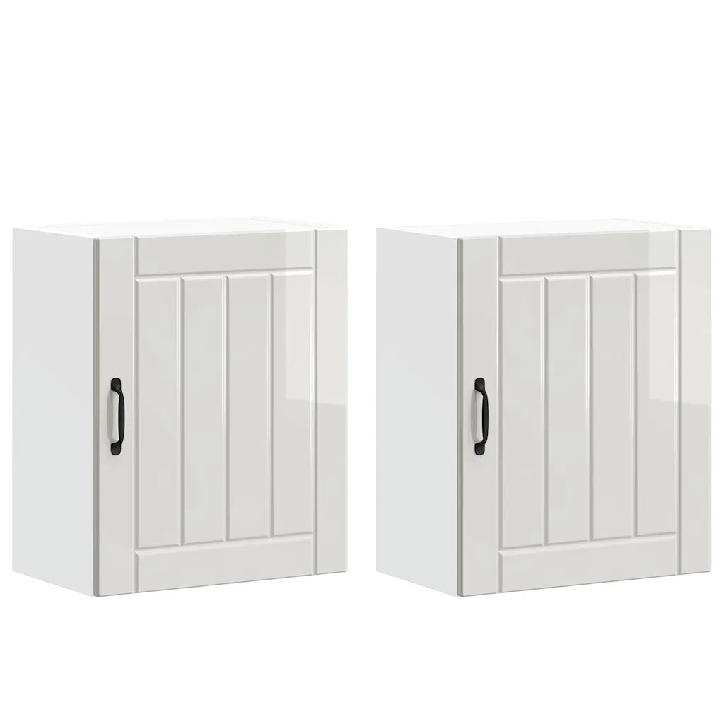 Pensili da cucina 2 pz Lucca in Legno Multistrato Bianco Lucido 853802