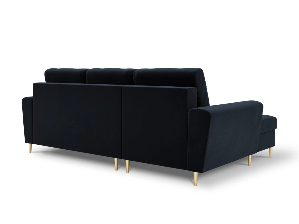 Cosmopolitan Design - Divano convertibile angolare sinistro con contenitore "Kyoto" 4 posti in velluto blu scuro 