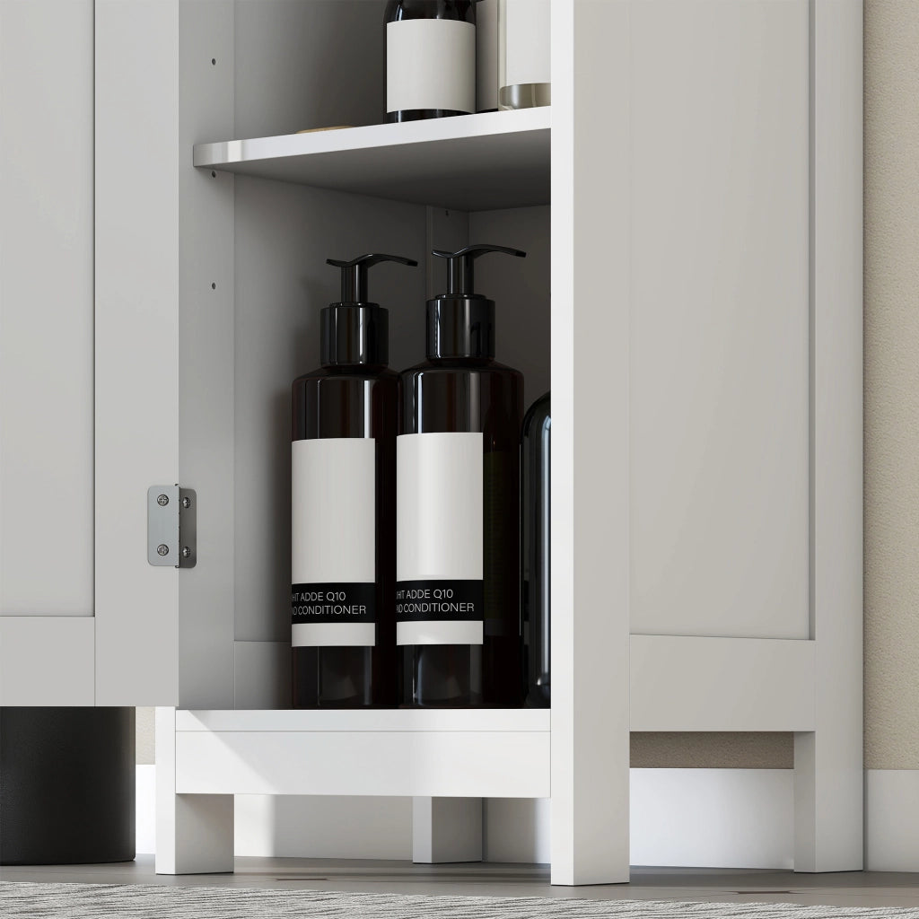 Mobile Alto a Colonna Bagno 30x30x170 cm con 2 Ripiani Aperti e 2 Armadietti in Legno Bianco