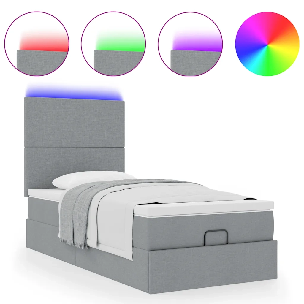 Pouf Letto con Materasso e LED Grigio Chiaro 80x200cm Tessuto 3313878