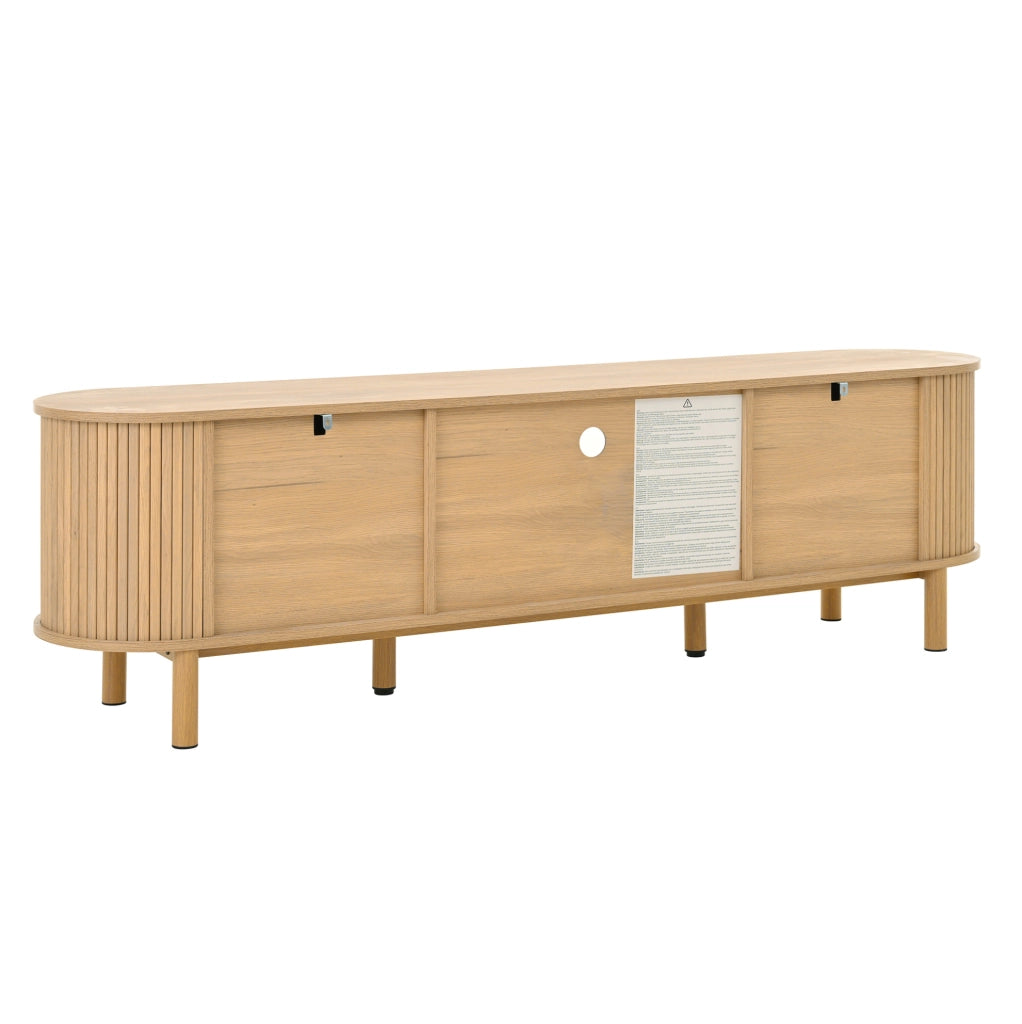 Mobile TV 175x36x51 cm; design curvo con passacavi; MDF; colore naturale
