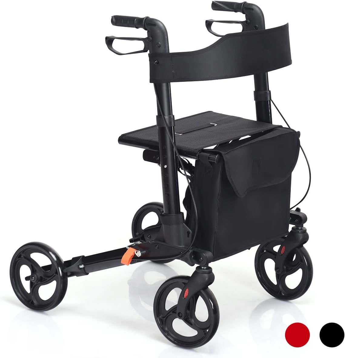 Deambulatore Pieghevole, Deambulatore per Anziani e Disabili a 4 Ruote, Rollator Medico in Alluminio Leggero con Sedile e Borsa, Portata Massima 136 kg