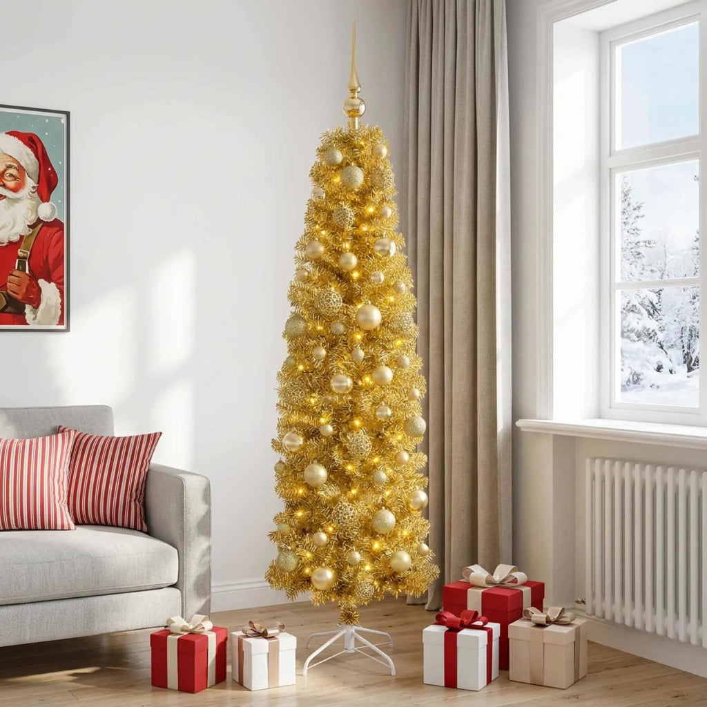 Albero di Natale Slim artificiale con palline 180 cm 300 LED 3461187