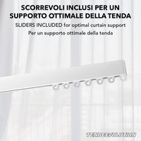Binario Scorritenda Lineare in Alluminio Bianco da Soffitto, Movimento a Strappo - Bastone per Tenda Retto e Robusto, Lunghezza 200cm