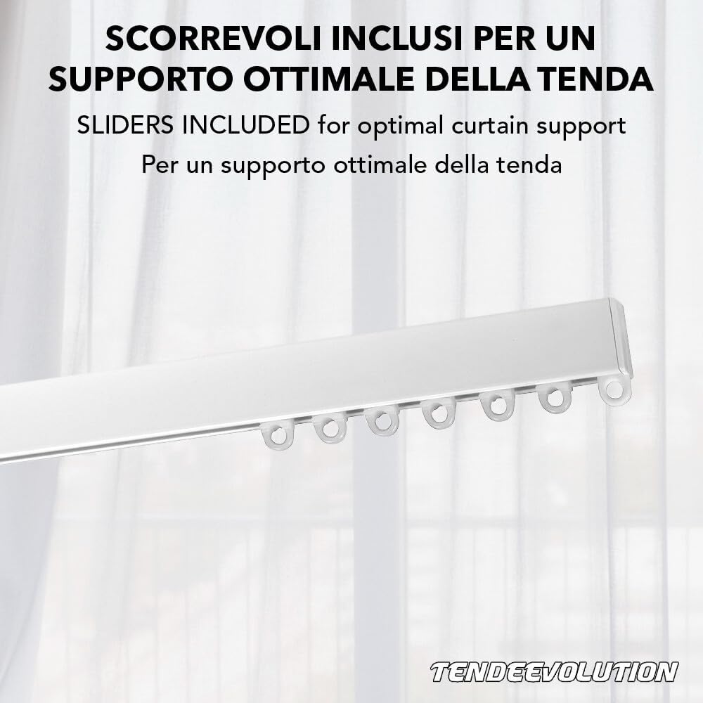 Binario Scorritenda Lineare in Alluminio Bianco da Soffitto, Movimento a Strappo - Bastone per Tenda Retto e Robusto, Lunghezza 260cm