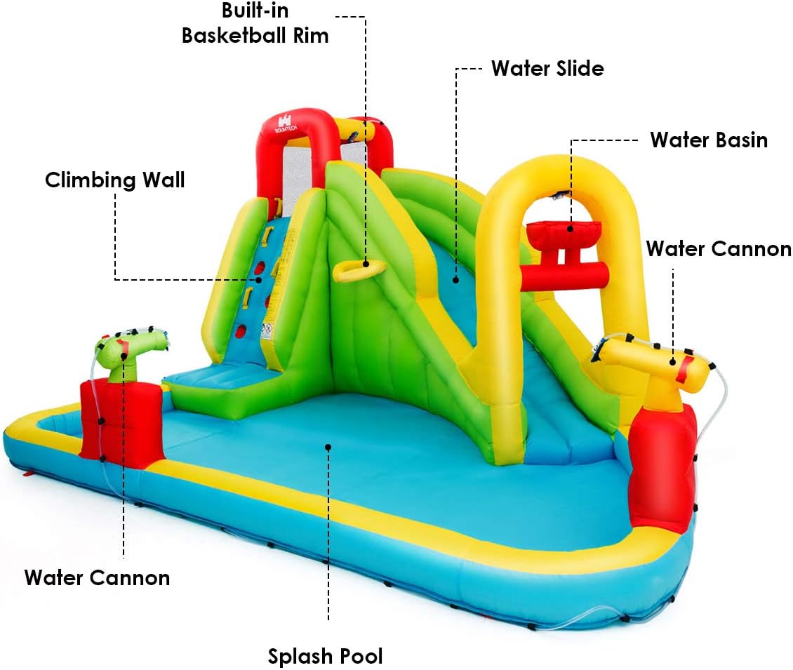 Parco Aquatico Gonfiabile Grande con Scivolo, Pistole Spara Acqua, Scala d'arrampicamento e Canestro