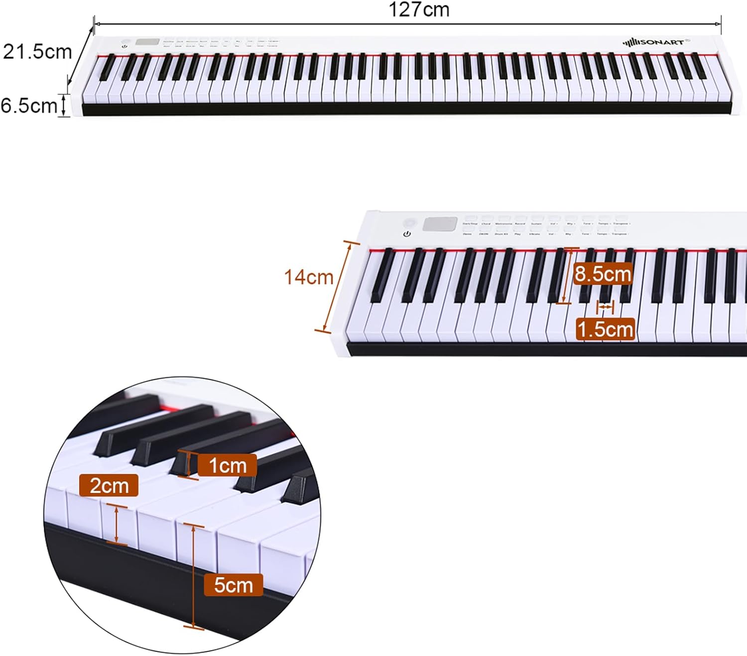 Pianoforte Digitale 88 Tasti, Tastiera Musicale Portatile con Custodia, Pianola Elettronica con 128 Ritmi e Toni, MIDI e Funzione di APP Bluetooth, per Principianti