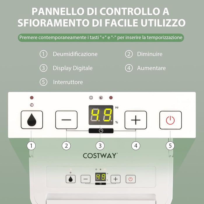 12L Deumidificatore per Casa, Silenzioso ed Efficiente con Modalità Continua/Asciugatura/Auto, Timer 24 Ore, Maniglia Portatile, Ideale per Cantine Bagno e Camere da Letto