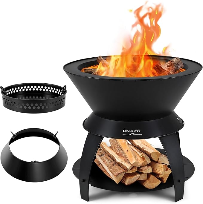 Braciere da Giardino, Braciere da Esterno con Gambe di Supporto Rimovibili e Manici, Diametro: 50 cm, per Patio, Campeggio, Barbecue, Braciere e Feste