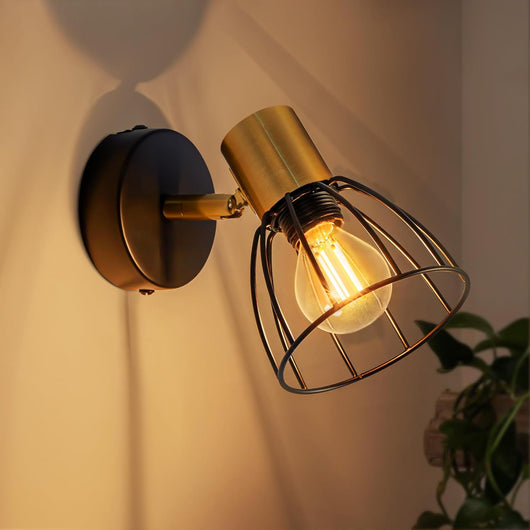 ZMH Applique vintage E14 nera orientabile a 350° per camera da letto o corridoio