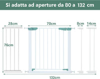 Cancelletto di Sicurezza per Bambini a Passo Passeggiato, Cancelletto di Sicurezza a Chiusura Automatica con Pressione per Bambini e Animali Domestici, Larghezza Regolabile da 80 a 132 cm