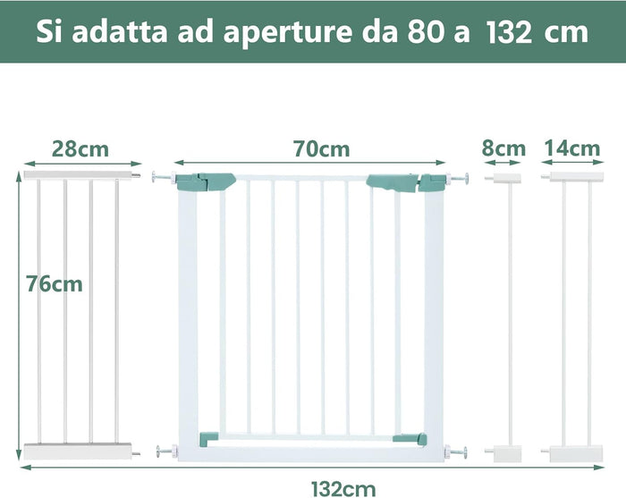 Cancelletto di Sicurezza per Bambini a Passo Passeggiato, Cancelletto di Sicurezza a Chiusura Automatica con Pressione per Bambini e Animali Domestici, Larghezza Regolabile da 80 a 132 cm