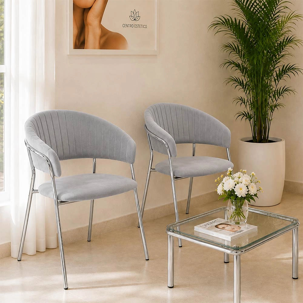 Sedie da pranzo set da 2 Aurelia in velluto grigio con gambe in ferro cromato