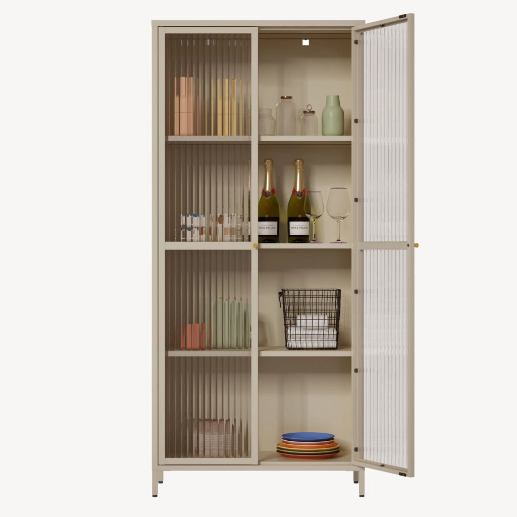 Armadio a Vetrata Säkylä con 4 Scomparti 180 x 80 x 35 cm in Acciaio - Color Cammello [en.casa]