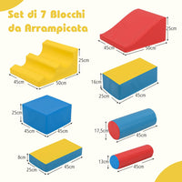 Set di Blocchi da Arrampicata in Schiuma per Bambini, Set di 7 Pezzi per Gioco Morbido con Chiusure a Strappo per Gattonare, Gioco Attivo, Sviluppo Motorio e Sensorialei