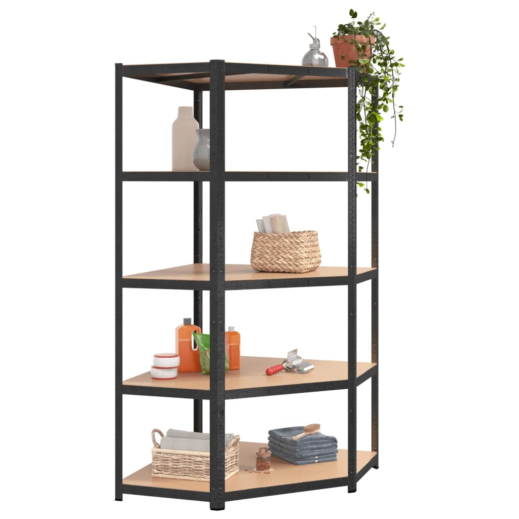 Scaffali Resistenti 5 Ripiani 3pz Grigio Acciaio e Multistrato 3154208