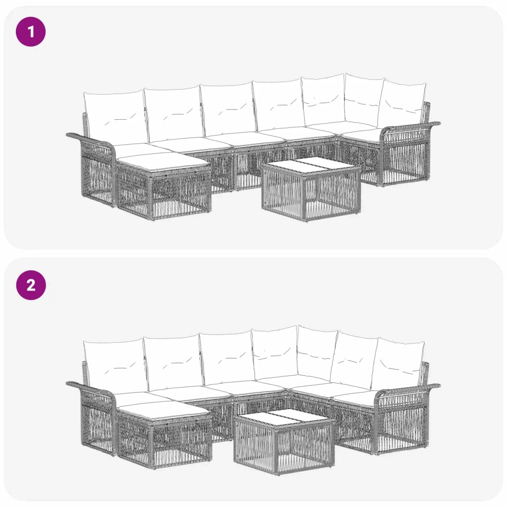 Set Divano da Giardino 8 pcs Grigio polyrattan