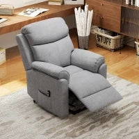 Poltrona Alzapersona Reclinabile con Poggiapiedi, in Tessuto effetto Lino, 83x89x102 cm, Grigio