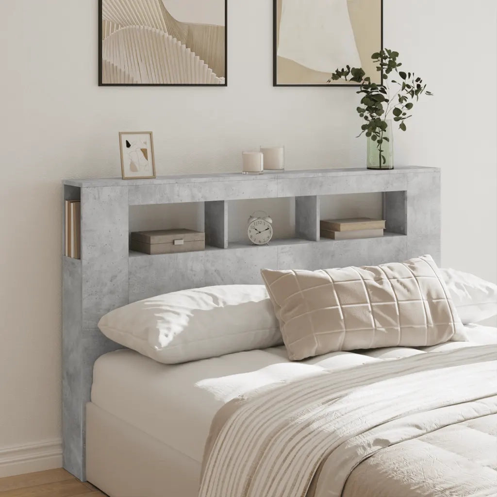 Testiera LED-Testata del letto Grigio Cemento 160x18,5x103,5 cm Legno Multistrato