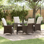Set da pranzo da giardino 5 pezzi con cuscini Marrone Polyrattan