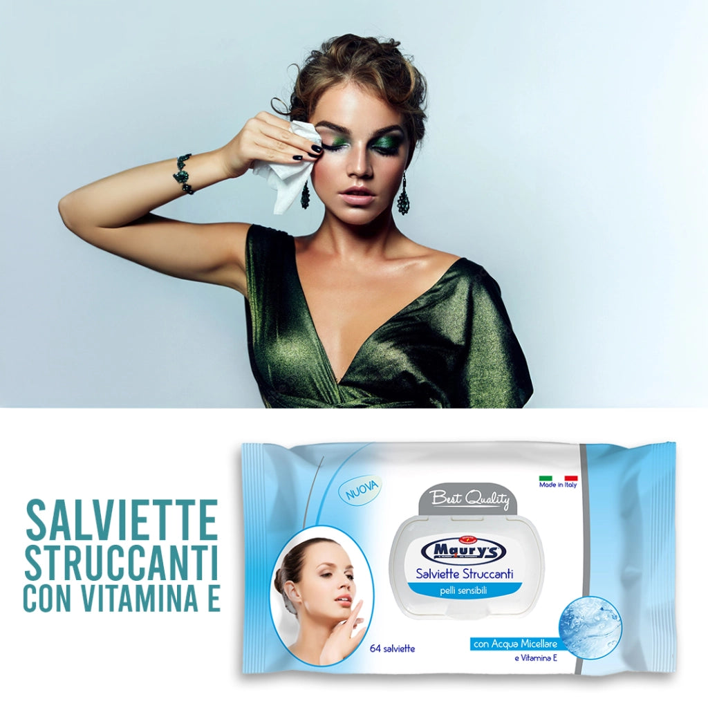 MAURY'S SALVIETTE DETERGENTI UMIDIFICATE STRUCCANTI 3IN1 64PZ PELLI SENSIBILI