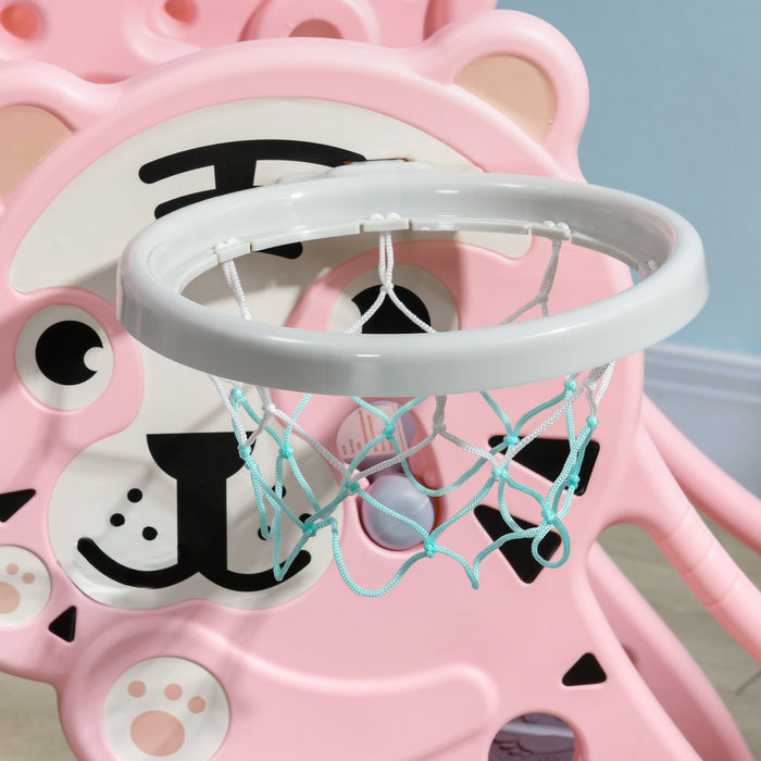 Scivolo per Bambini 18-36 Mesi 133x60x70 cm con Canestro da Basket Rosa e Grigio