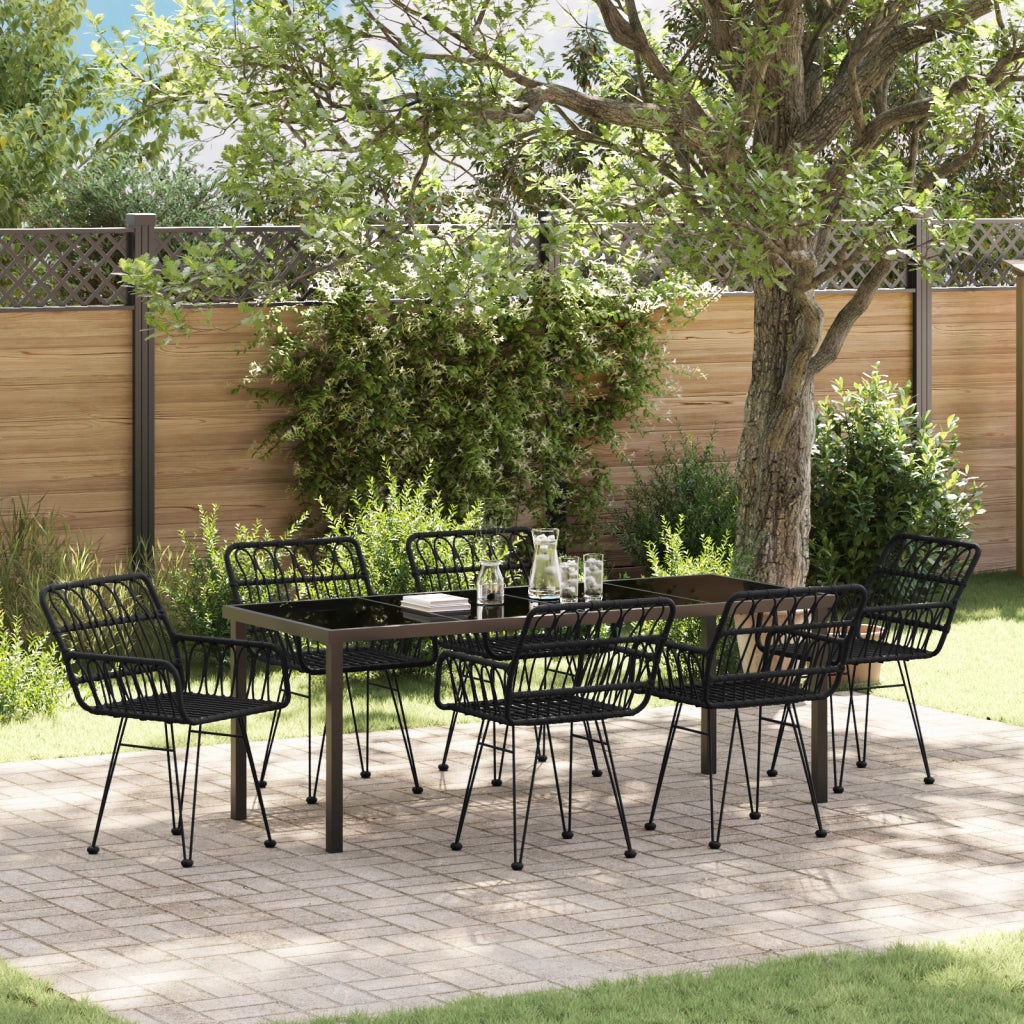 Set da pranzo da giardino 7 pezzi Nero Polyrattan