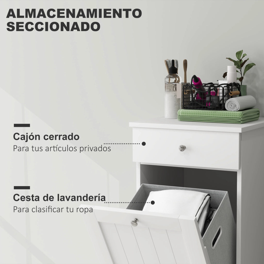 Armadietto da Bagno con Cestino Bianco ¨C Zephmum ¨C 40x38x90 cm