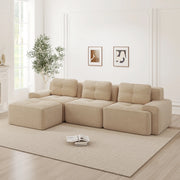 Divano modulare a L 3 posti beige 293x177x69 cm con pouf; velluto a coste