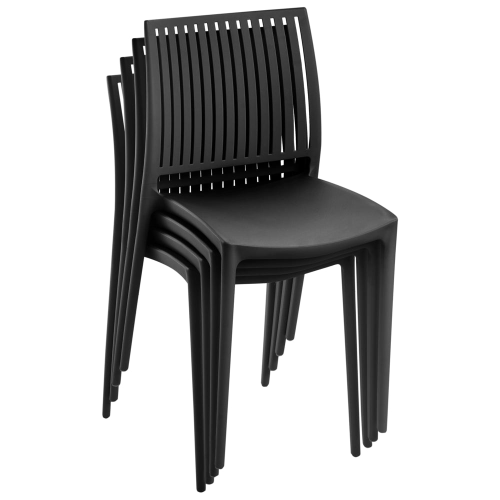 Set di 4 sedie da giardino in plastica sintetica, sedute da esterno impilabili nero